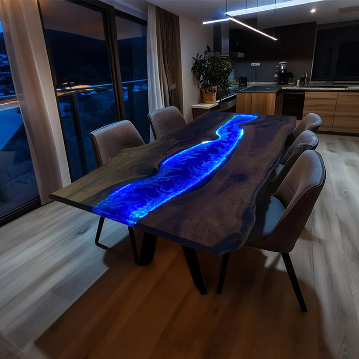 Custom Black Walnut Epoxy River Table with LED Lights BRT-57