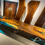 Custom Luxury Walnut Epoxy Dining Table with Aqua River WRT-89