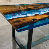Custom Live Edge Golden Camphor Ocean Waves Epoxy Resin Table GRT-01