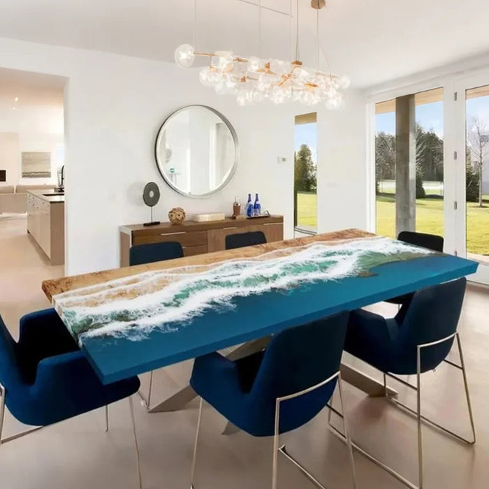 Custom Poplar Epoxy Modern Sea Waves Dining Table PRT-13