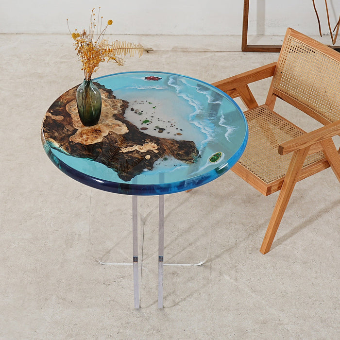 Custom Black Walnut Seawave Epoxy Resin Round Coffee Table CRT-10