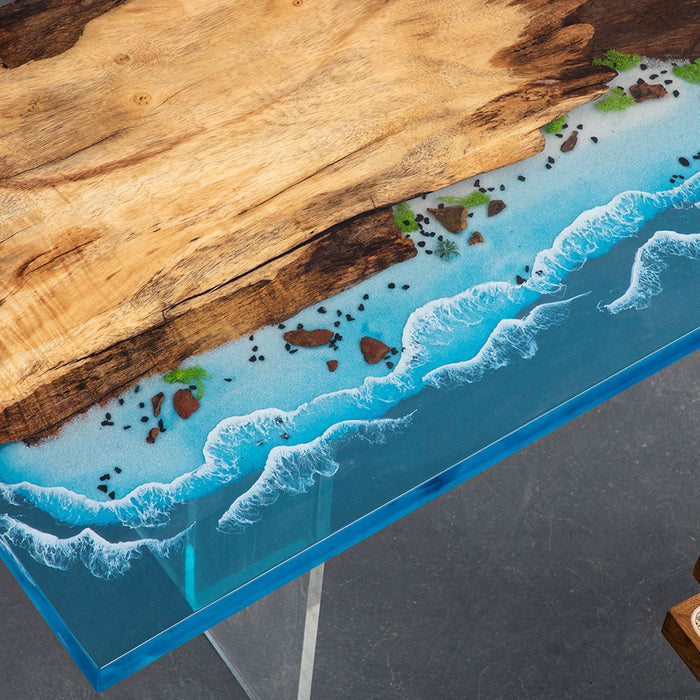 Custom Ocean Waves Walnut Epoxy Dining Table Blue WRT-90