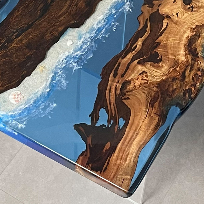 Custom Live Edge Olive Epoxy Ocean Waves Table ORT-56
