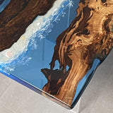 Custom Live Edge Olive Epoxy Ocean Waves Table ORT-56