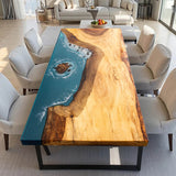 Beach-Inspired Ocean Waves Walnut Epoxy Table WRT-87