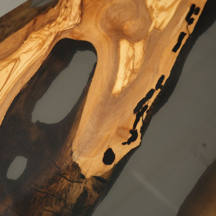 Modern Olive Wood Epoxy Resin Dining Table Transparent Black ORT-61