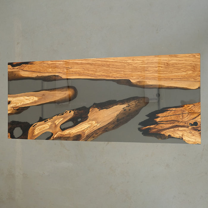 Modern Olive Wood Epoxy Resin Dining Table Transparent Black ORT-61