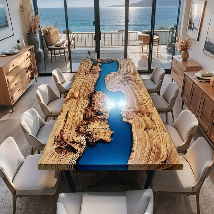 Olive Epoxy River Dining Table Ocean Blue Resin ORT-58