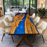 Custom Olive Wood Blue Ocean Epoxy Dining Table ORT-57