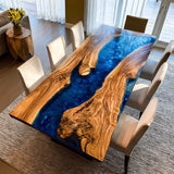 Custom Olive Klein Blue Epoxy River Dining Table ORT-54