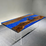Custom Olive Klein Blue Epoxy River Dining Table ORT-54