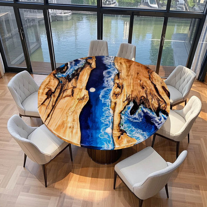 Custom Round Olive Epoxy Resin Ocean River Coffee Table CRT-83