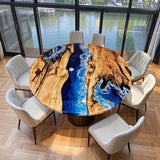 Custom Round Olive Epoxy Resin Ocean River Coffee Table CRT-83