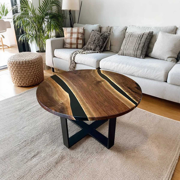 Modern Design Round Black Walnut Epoxy Coffee Table CRT-16