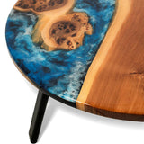 Custom Round Walnut Epoxy Coffee Table with Ocean Blue Resin CRT-17