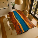 Blue River Epoxy Dining Table with Black Walnut Live Edge BRT-53