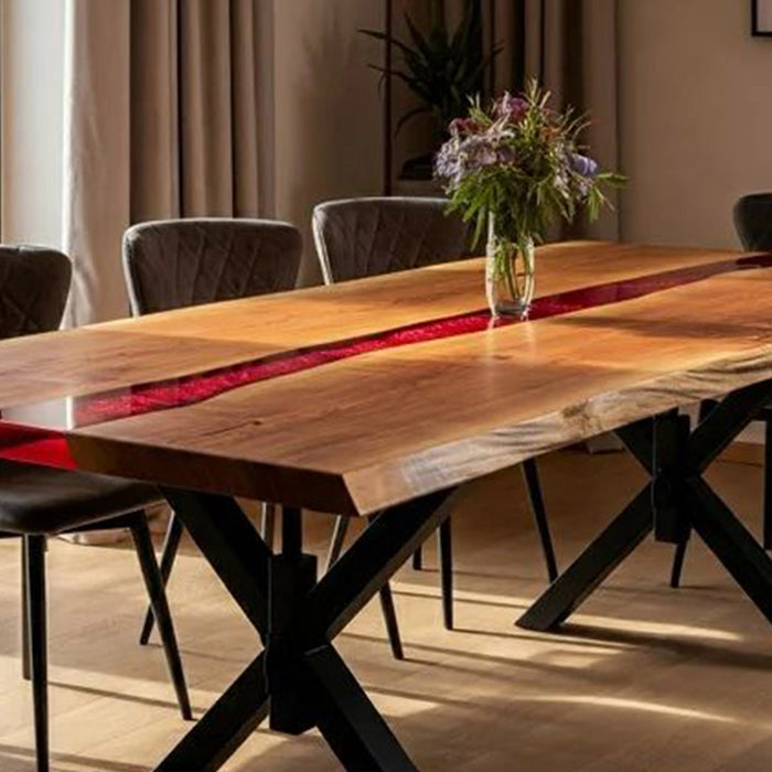 Custom Live Edge Black Walnut Epoxy Red River Dining Table BRT-52