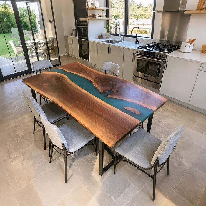 Premium Black Walnut Epoxy Resin Dining Table Live Edge Masterpiece BRT-46