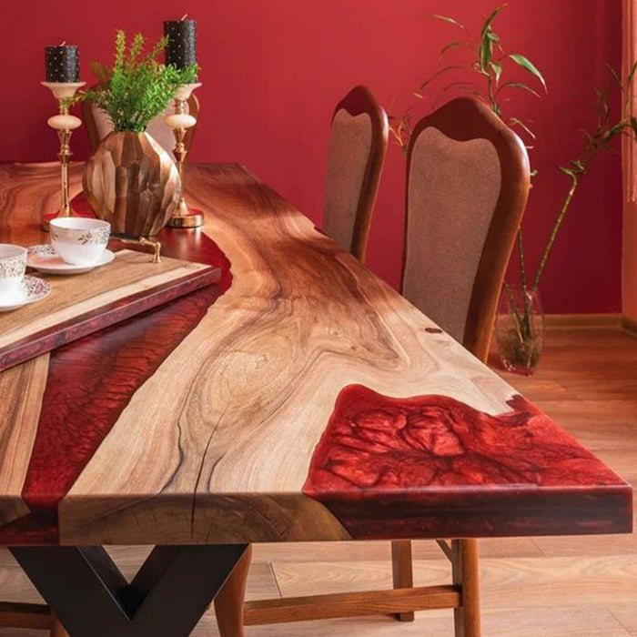 Custom Live Edge Black Walnut Epoxy Red River Dining Table BRT-52
